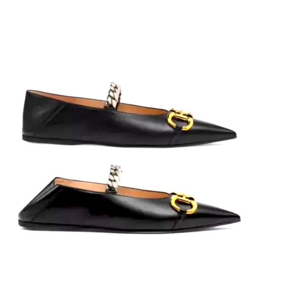 New Authentic Gucci Black Leather Horsebit Collapsable Ballet Flats US Size 5.5 - Picture 7 of 8
